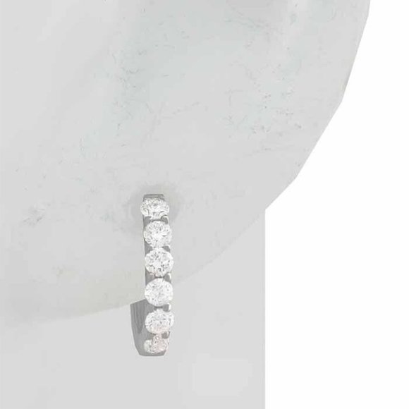 Genuine 0.30 Cts Diamonds Single Hoop Earrings 18K White Gold - Picture 3 of 4